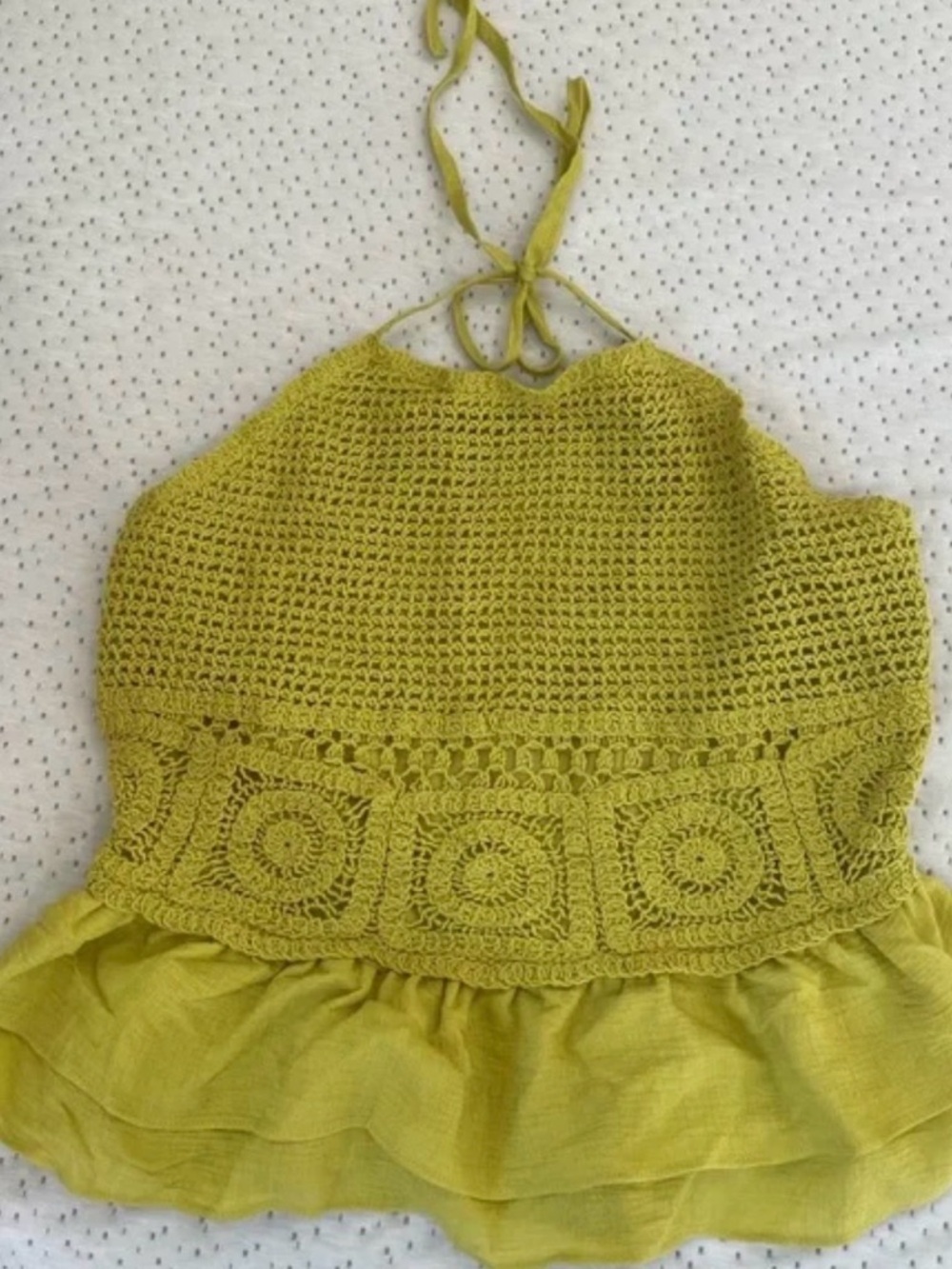 Anthropologie Milk & Honey Crocheted Lace-Halter Knit Peplum Tank Top - Green - Picture 3 of 7